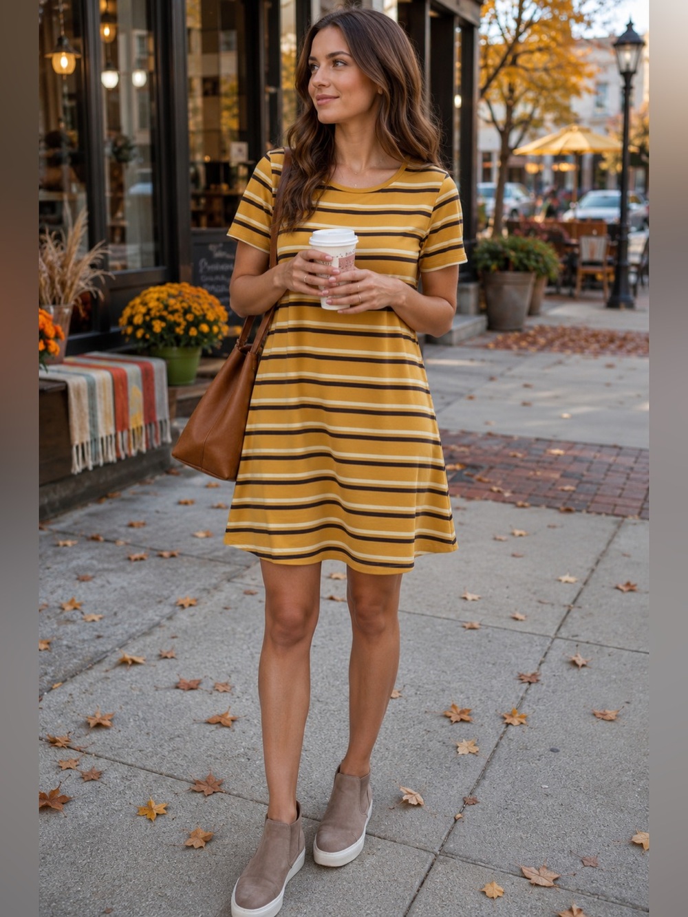 Forever 21 Mustard Yellow Striped Swing Dress Fall Size Small